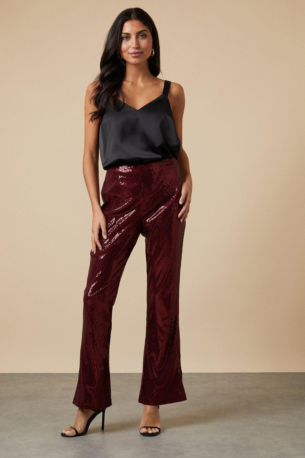Womens Red Sequin Bootcut Trousers
