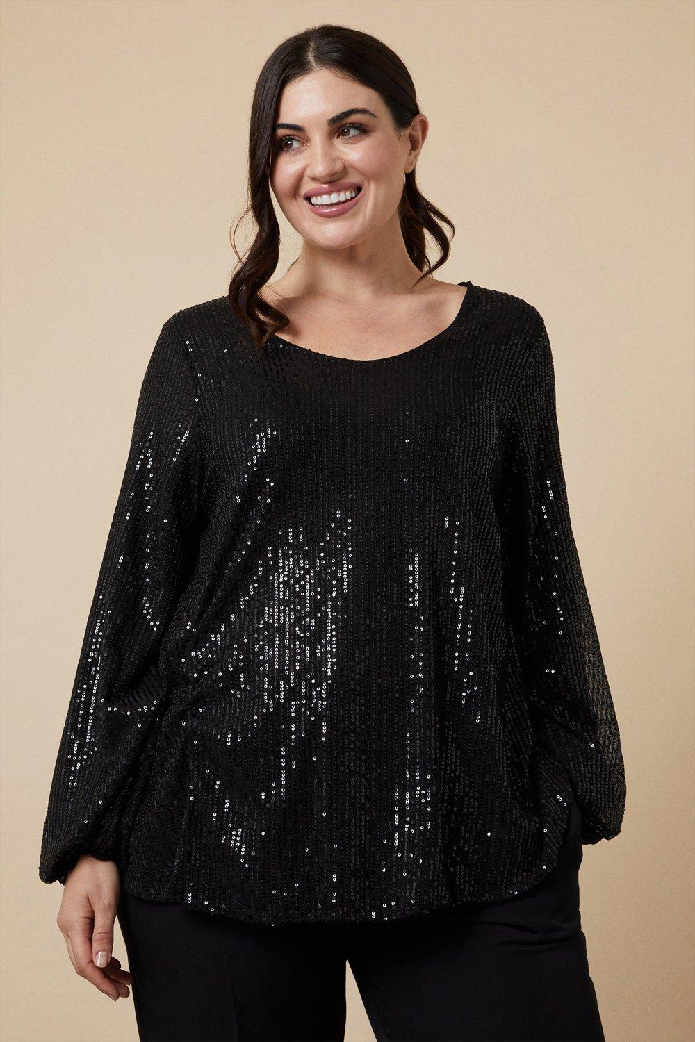 Tops Curve Sequin Scoop Neck Top Wallis