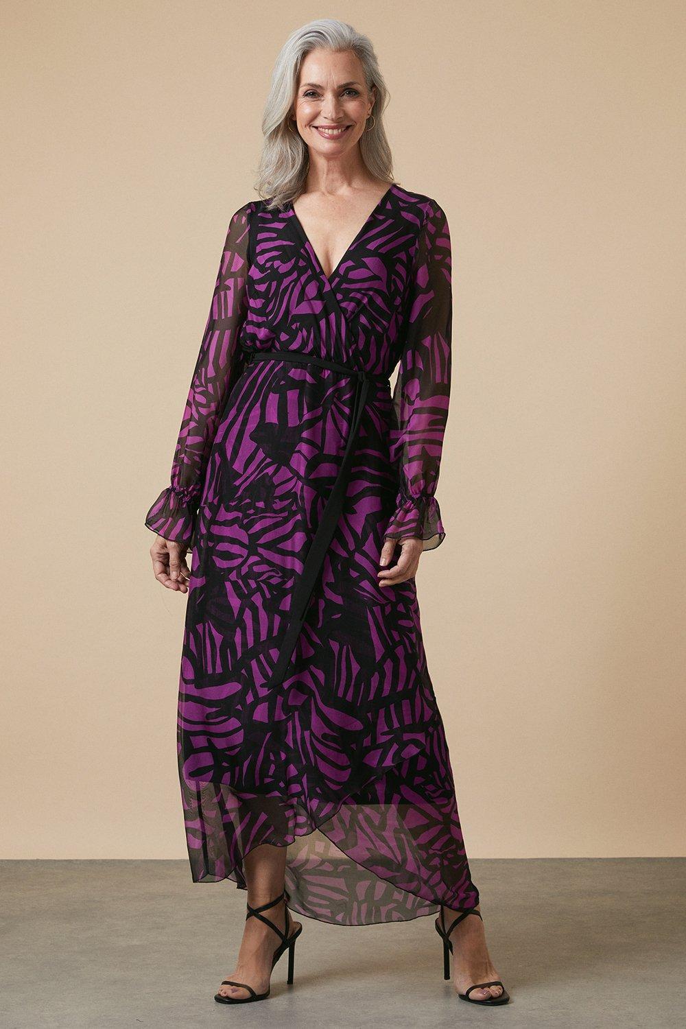 Womens Silk Mix Wrap Midi Dress