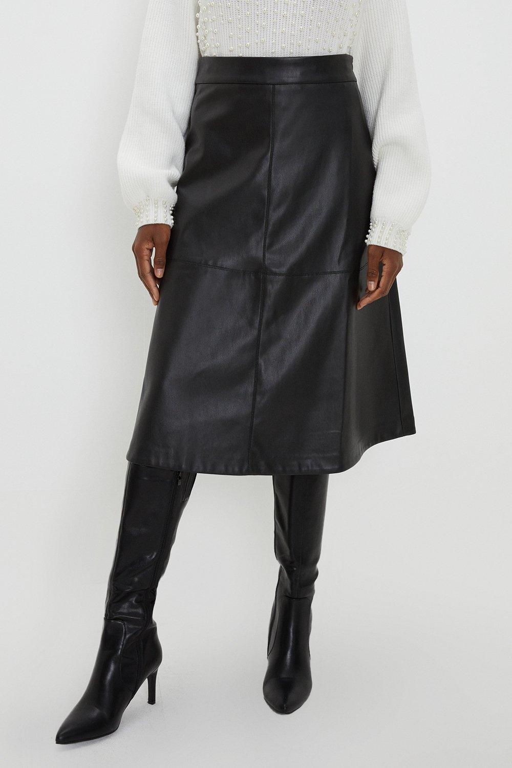 Womens Tall Faux Leather A Line Skirt