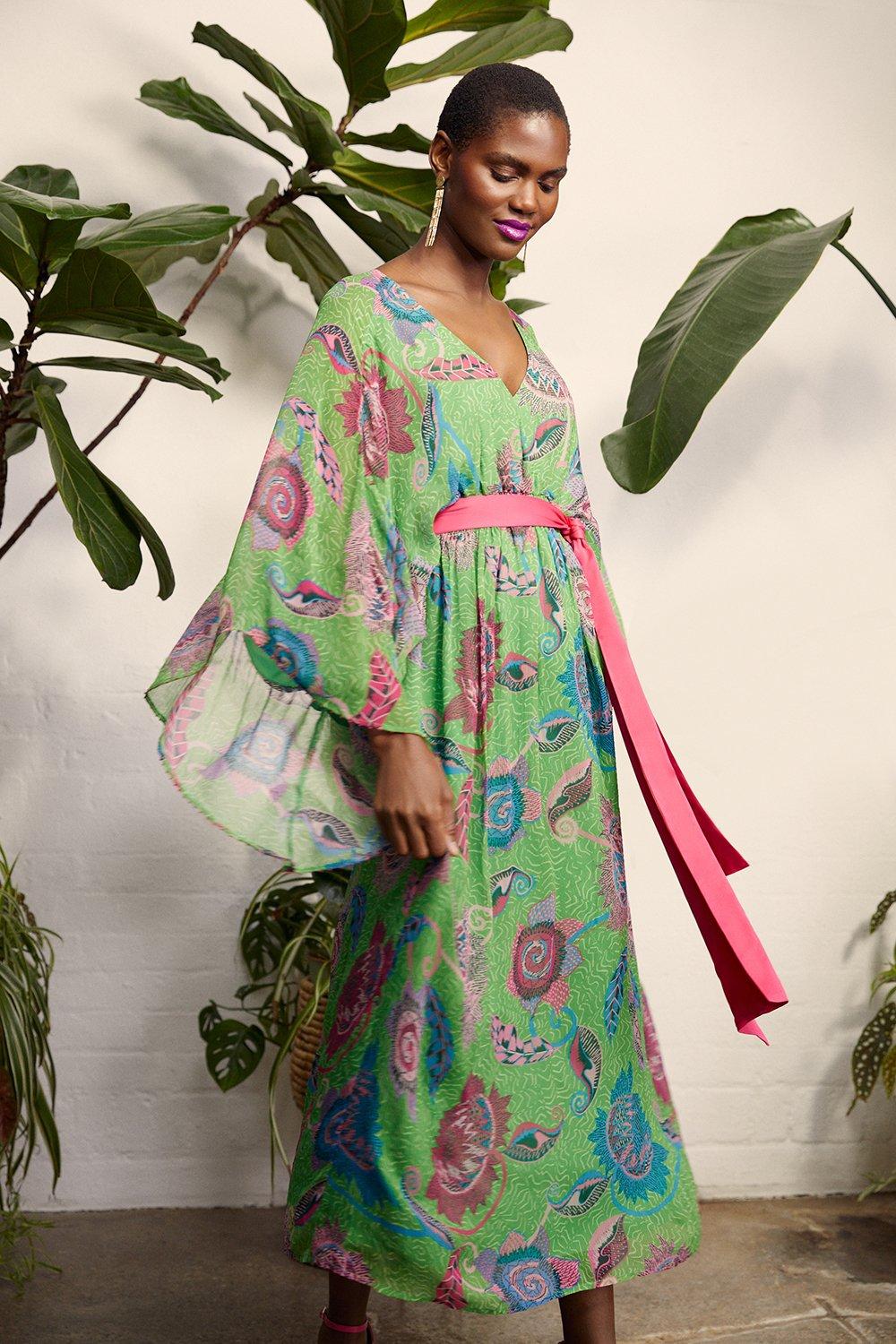 Womens Zandra Rhodes Jungle Flower Kimono Midaxi Dress