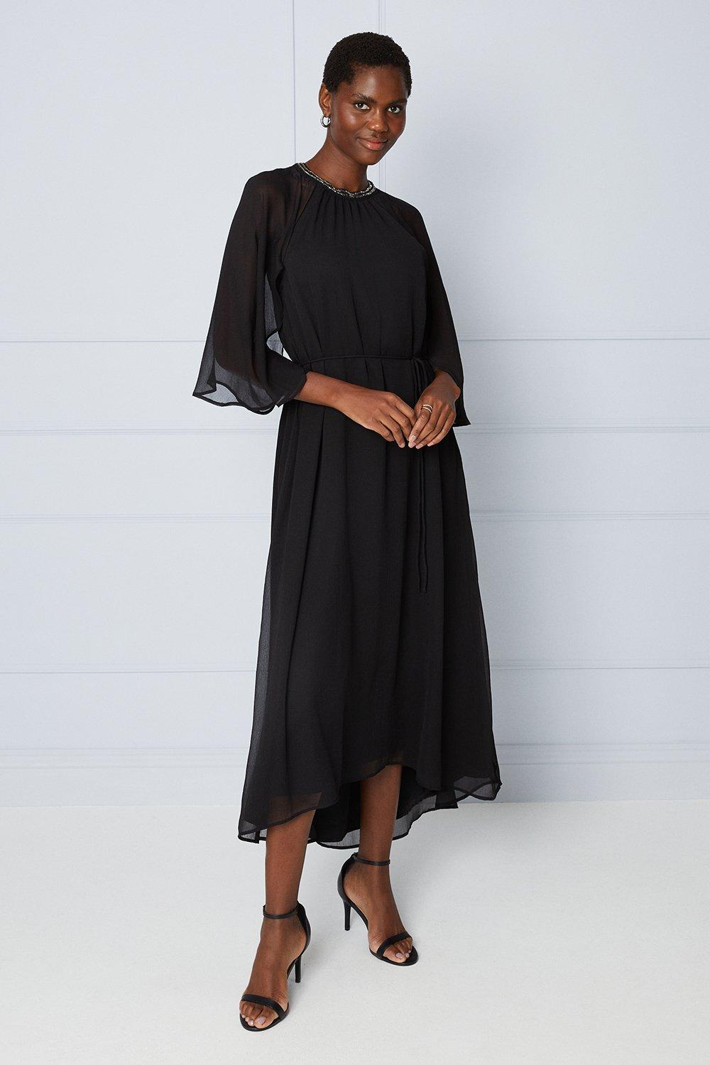Womens Embellished Neckline Cape Sleeve Midaxi Dress