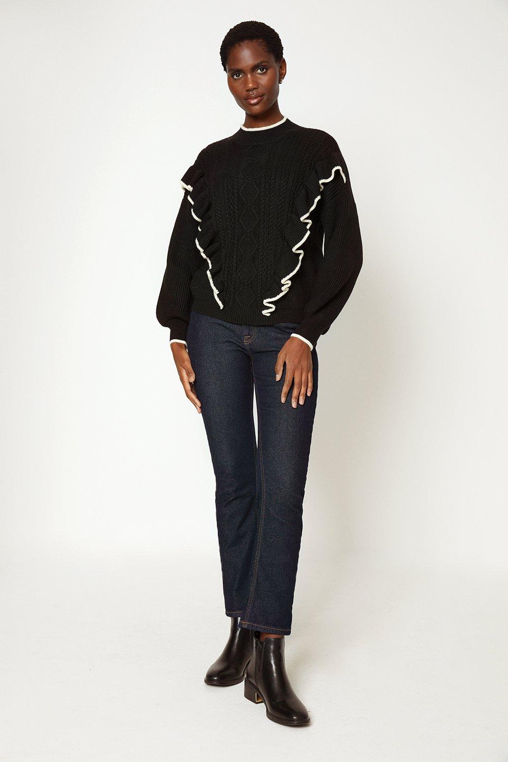 Womens Frill Front Cable Detail Jumper