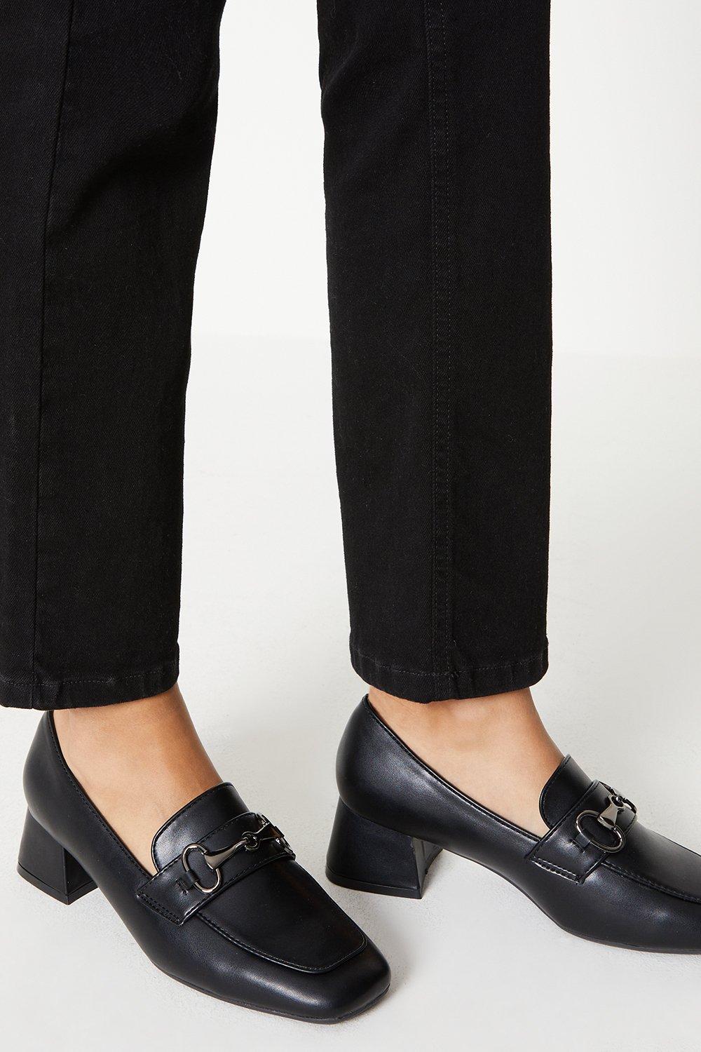 Womens Lyon Square Toe Snaffle Detail Low Block Heel Loafers