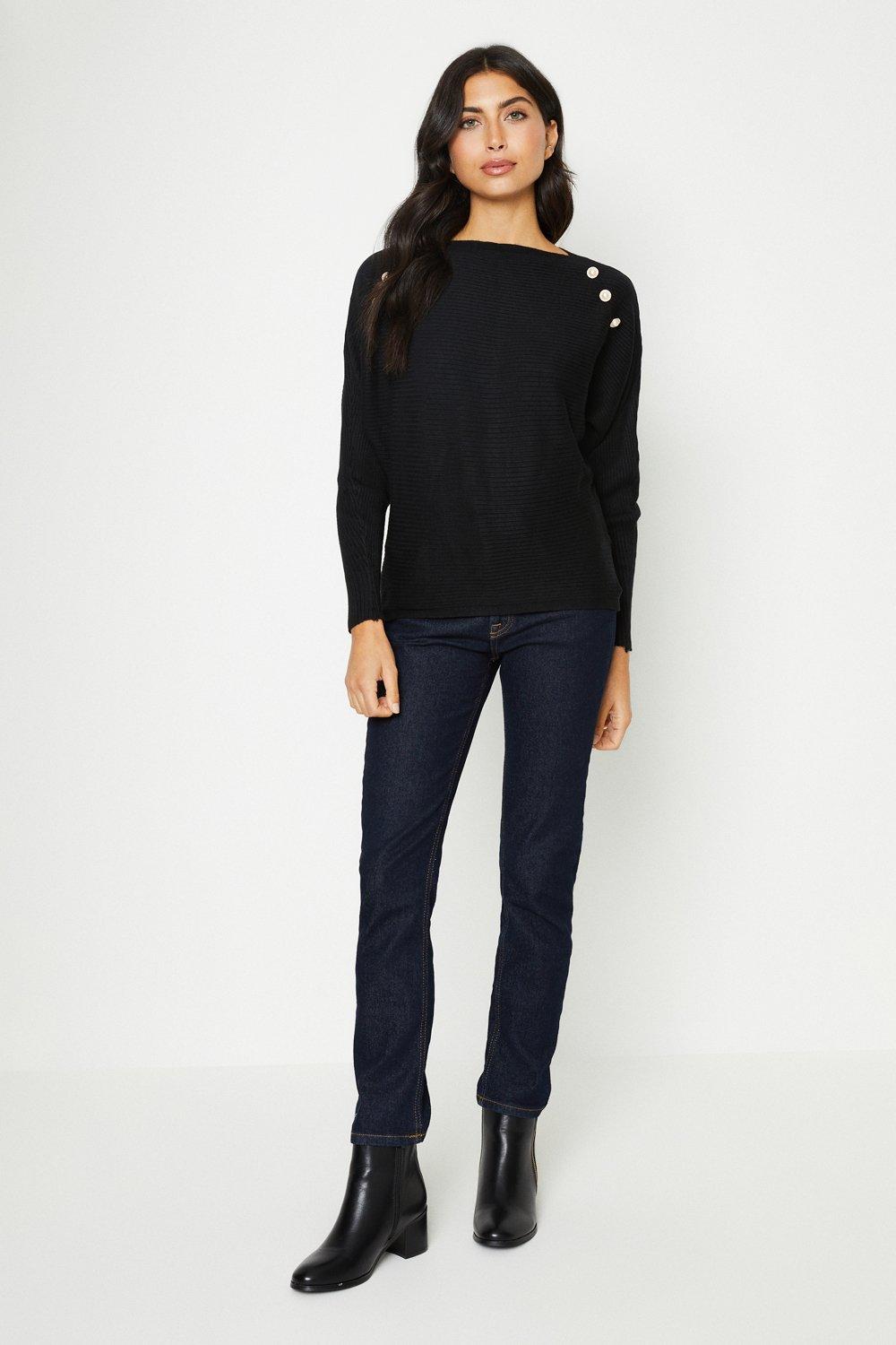 Womens Button Detail Ribbed Jumper