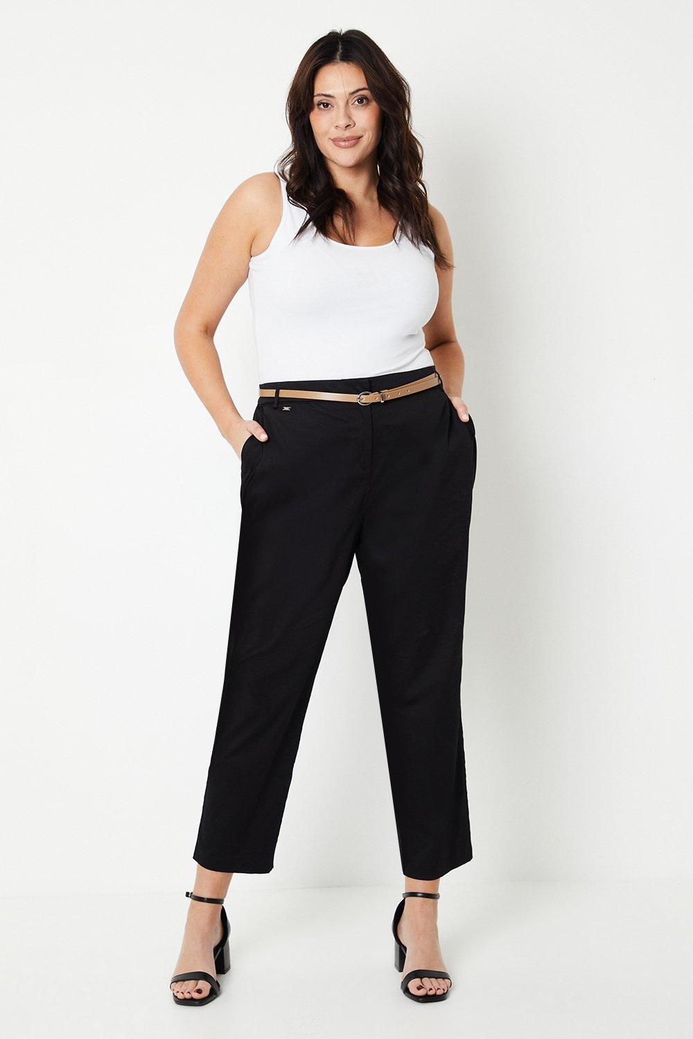 Womens Curve Stretch Cigarette Belted Trousers