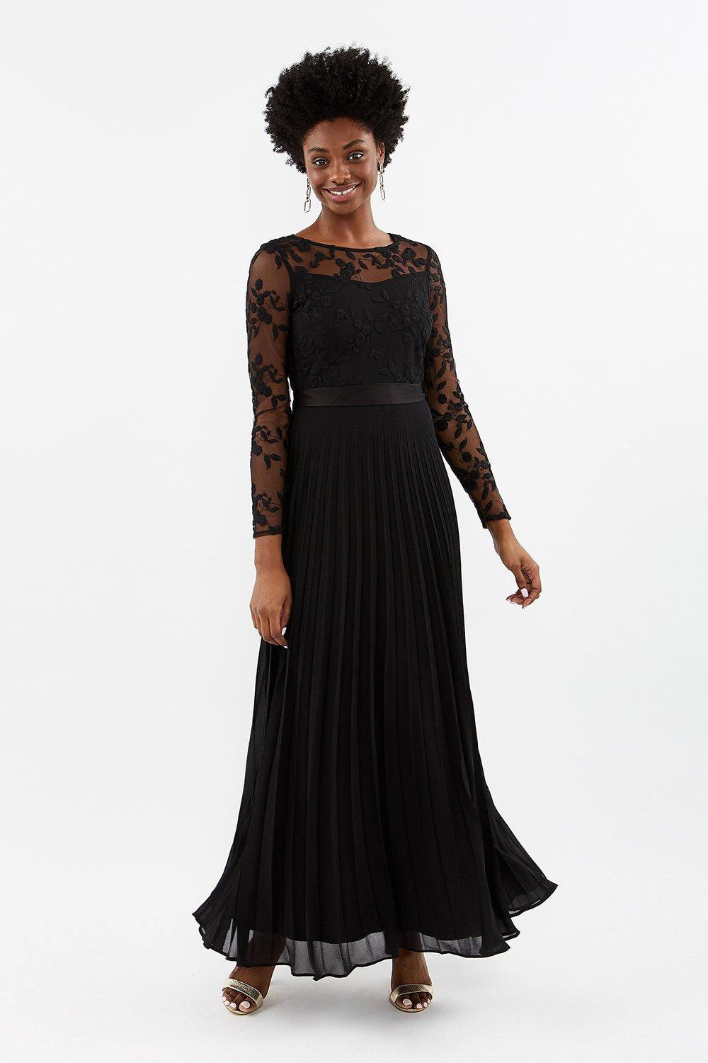 Embroidered Long Sleeve Maxi Dress