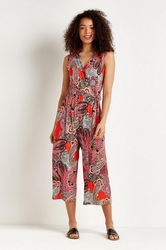 Wallis Red Pop Paisley Cropped Jersey Jumpsuit 1