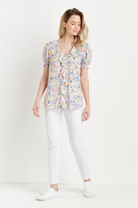 Wallis Meadow Floral Ruffle Front Puff Sleeve Top 2