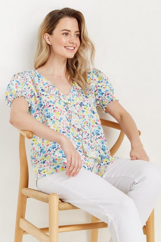 Wallis Meadow Floral Ruffle Front Puff Sleeve Top 4