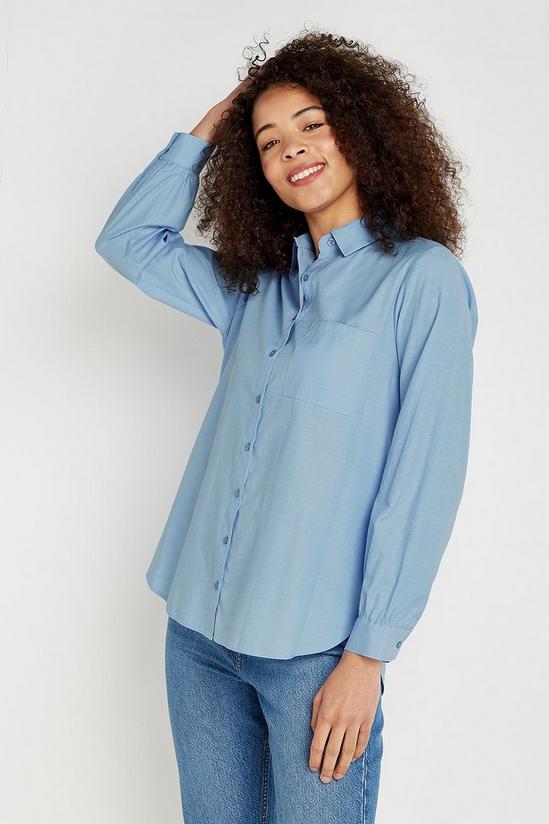 Wallis Blue Plain Poplin Longline Shirt 1