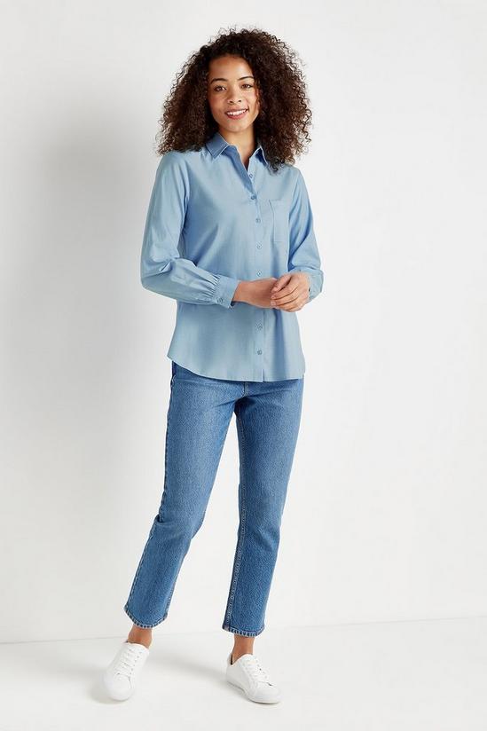 Wallis Blue Plain Poplin Longline Shirt 2