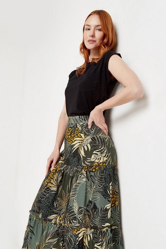 Wallis Khaki Palm Tiered Midi Skirt 4