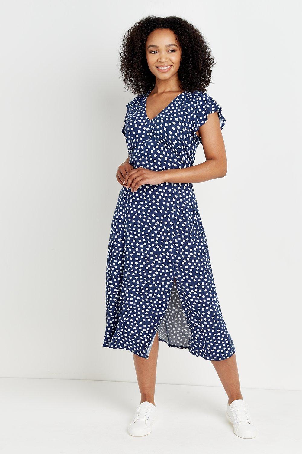 Wallis navy and white spotted dress sale