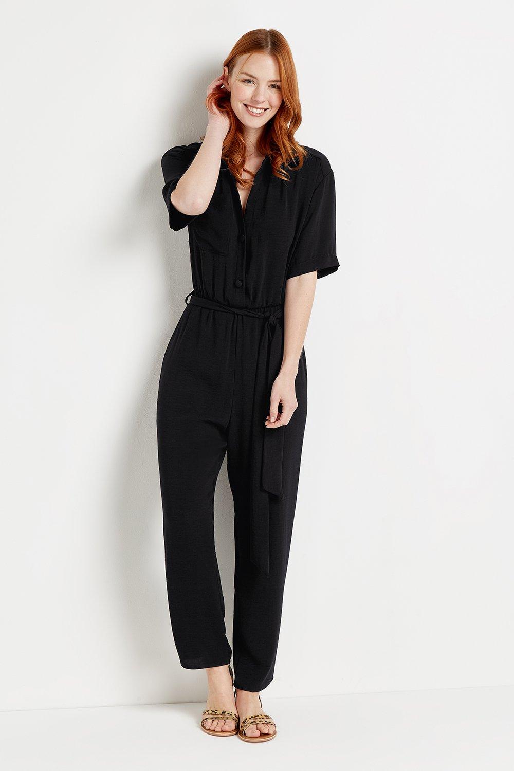 Jumpsuits Petite Black Safari Jumpsuit Wallis