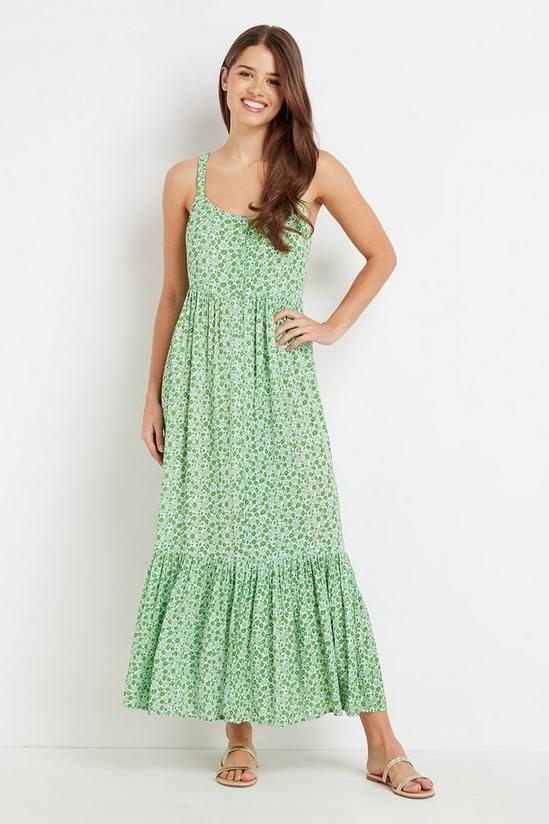 Wallis Green Strappy Floral Buttoned Midi Dress 1