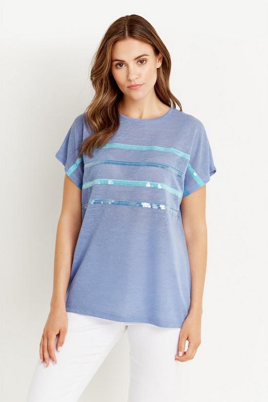 Wallis Blue Sequin Stripe T-shirt 1