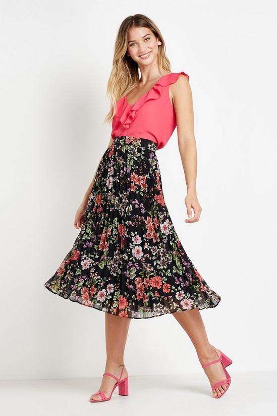 Wallis Black Floral Pleated Skirt 1