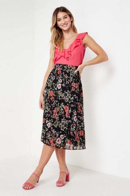 Wallis Black Floral Pleated Skirt 2