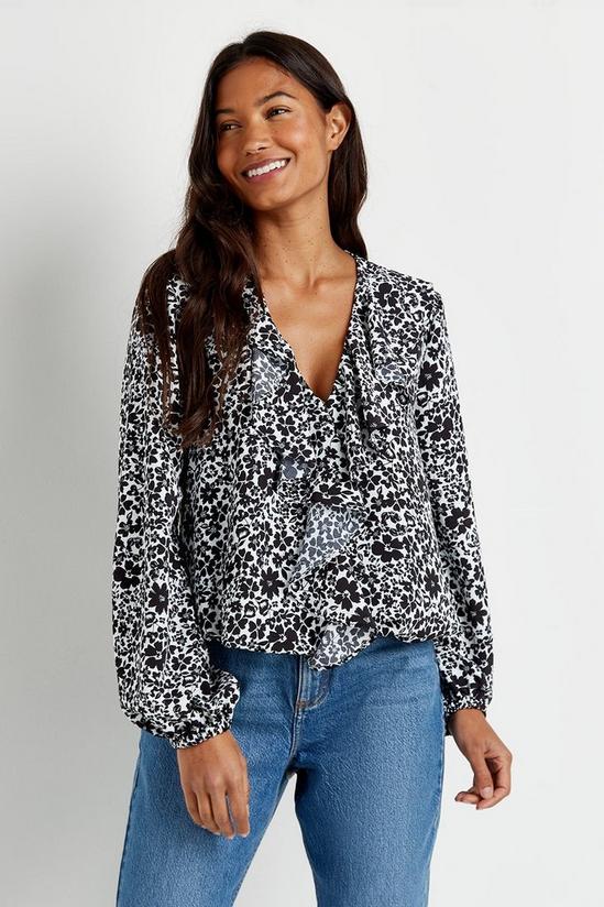 Wallis Mono Floral Frill Front Top 2