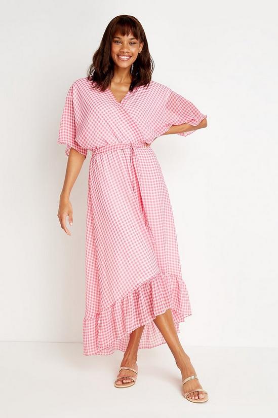 Wallis Tall Pink Check Wrap Midi Dress 1