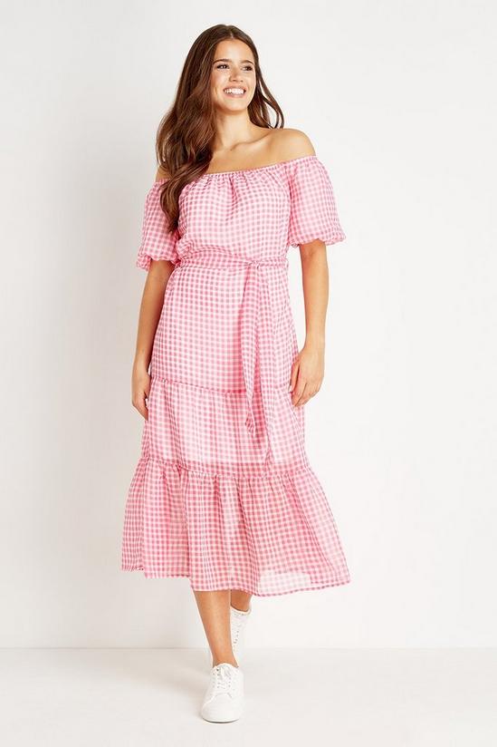 Wallis Petite Pink Check Bardot Midi Dress 2