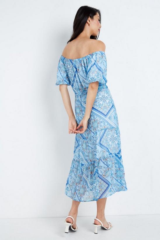 Wallis Tall Blue Scarf Print Bardot Midi Dress 3