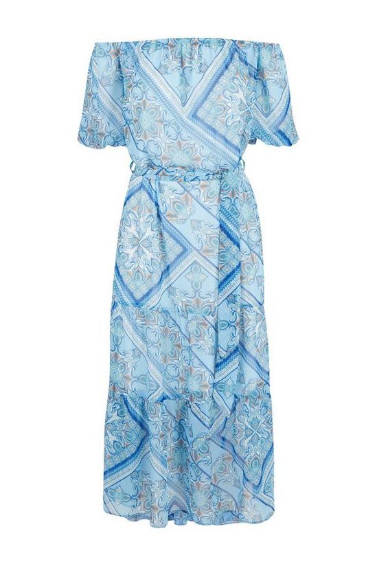 Wallis Tall Blue Scarf Print Bardot Midi Dress 5