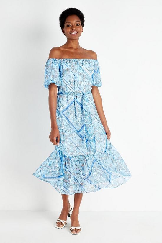 Wallis Petite Blue Scarf Bardot Midi Dress 1
