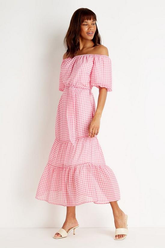Wallis Tall Pink Check Bardot Dress 1