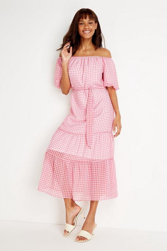 Wallis Tall Pink Check Bardot Dress 2
