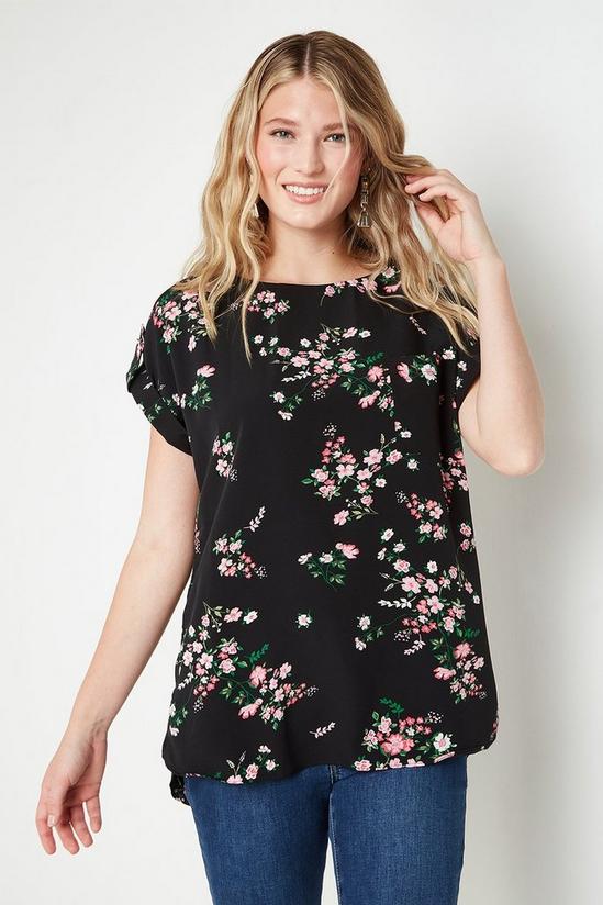Wallis Black Floral Relaxed Woven Tee 1