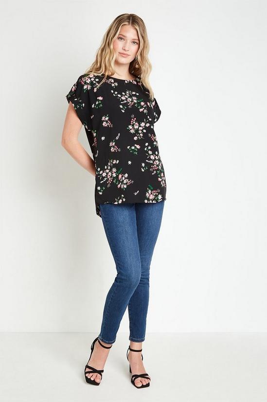 Wallis Black Floral Relaxed Woven Tee 2