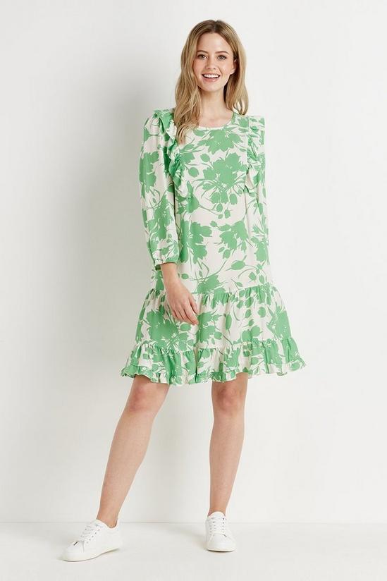 Wallis Green Floral Frill Shift Dress 1