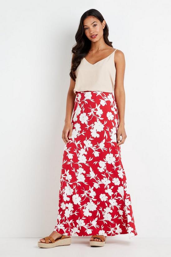 Wallis Red Floral Jersey Maxi Skirt 1