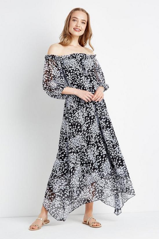 Wallis Mono Floral Off Shoulder Tiered Midi Dress 1