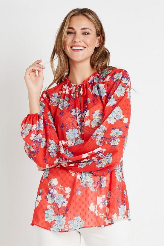 Wallis Red Floral Textured Blouse 1