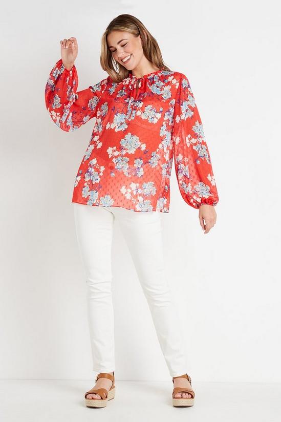 Wallis Red Floral Textured Blouse 2