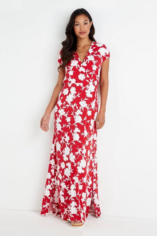 Wallis Red Floral Jersey Maxi Dress 1