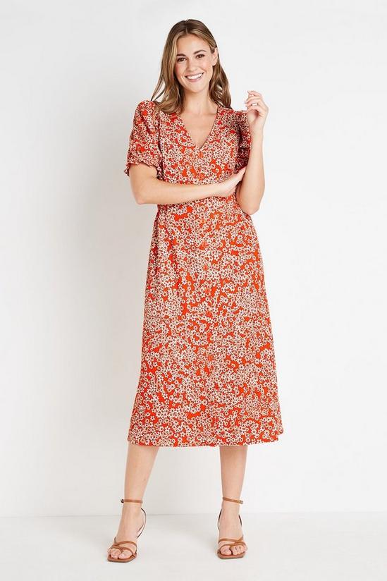 Wallis Orange Daisy Jersey Midi Dress 1