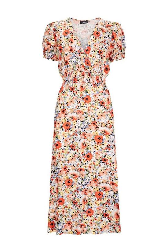 Wallis Poppy Print Shirred Waist Midi Dress 5