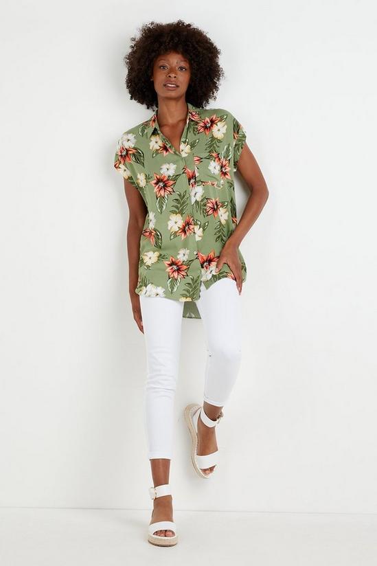 Wallis Khaki Tropical Long Line Shirt 1