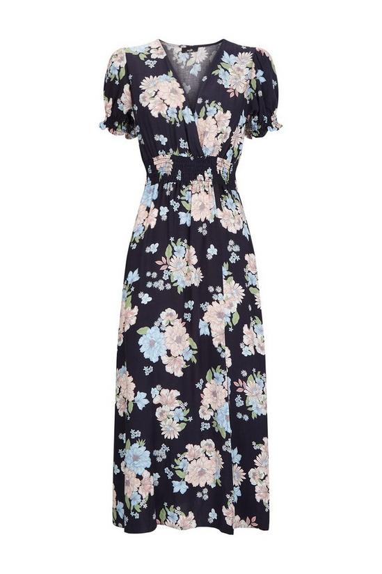 Wallis Black Floral Shirred Waist Midi Dress 5
