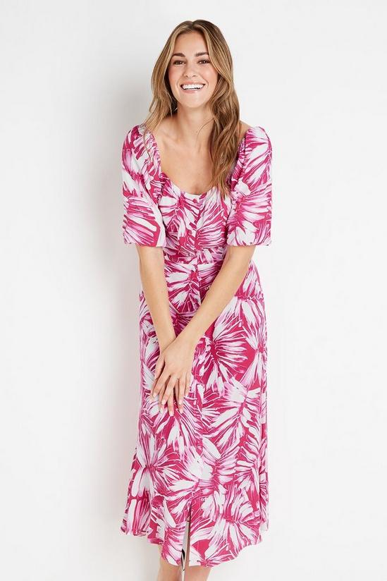 Wallis Pink Palm Square Neck Dress 1