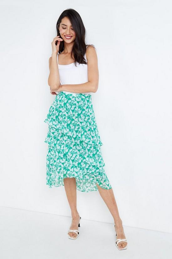 Wallis Petite Green Ditsy Floral Tiered Skirt 1