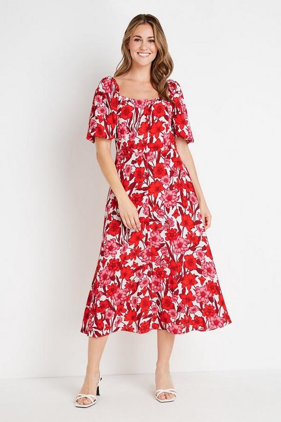 Wallis Red and Pink Floral Square Neck Dress 1
