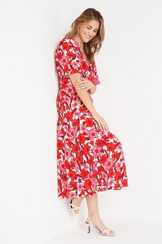 Wallis Red and Pink Floral Square Neck Dress 2