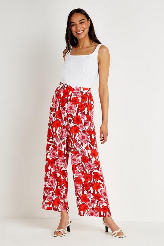 Wallis Red & Pink Floral Wide Leg Trousers 1