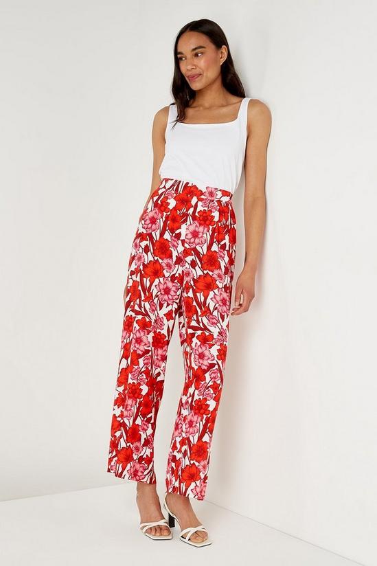 Wallis Red & Pink Floral Wide Leg Trousers 2