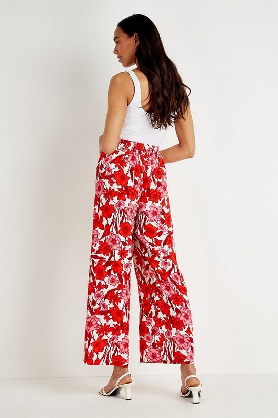 Wallis Red & Pink Floral Wide Leg Trousers 3